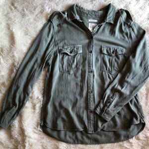 American Eagle Military Green Boyfriend Button UP